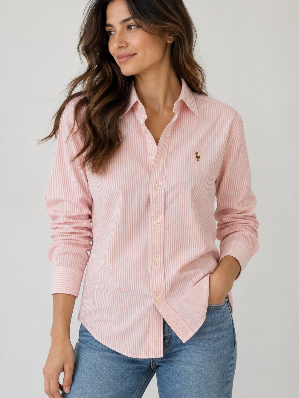 Vintage Ralph Lauren Women’s Pink White Striped Oxford Shirt Size 4 NWT Cotton.